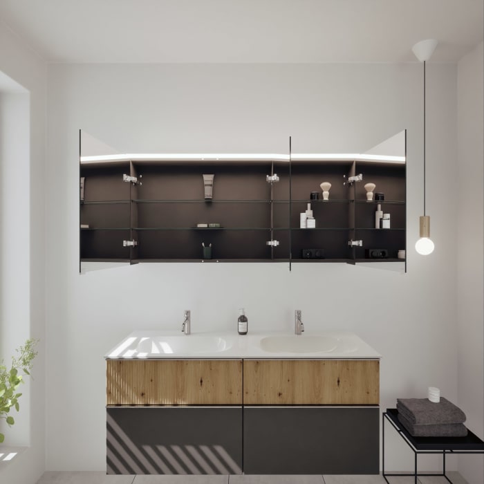 burgbad Fiumo 2.0 Badmöbelset 142 cm mit Waschtisch mit Unterschrank mit Griff G0146 und Spiegelschrank