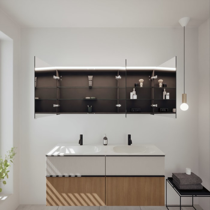 burgbad Fiumo 2.0 Badmöbelset 142 cm mit Waschtisch mit Unterschrank mit Griff G0200 und Spiegelschrank