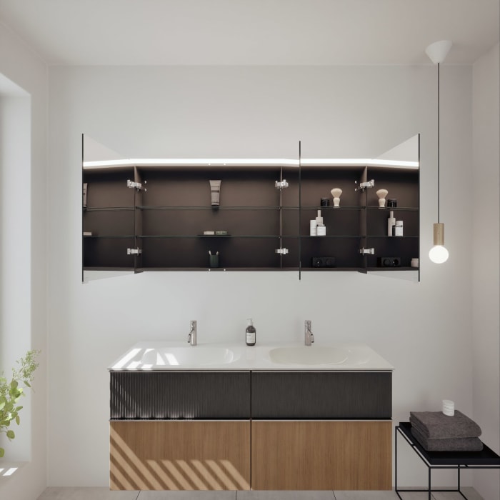 burgbad Fiumo 2.0 Badmöbelset 142 cm mit Waschtisch mit Unterschrank mit Griff G0146 und Spiegelschrank