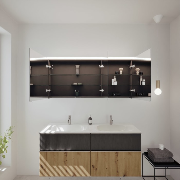 burgbad Fiumo 2.0 Badmöbelset 142 cm mit Waschtisch mit Unterschrank mit Griff G0146 und Spiegelschrank