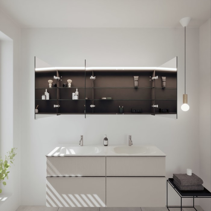 burgbad Fiumo 2.0 Badmöbelset 142 cm mit Waschtisch mit Unterschrank mit Griff G0146 und Spiegelschrank