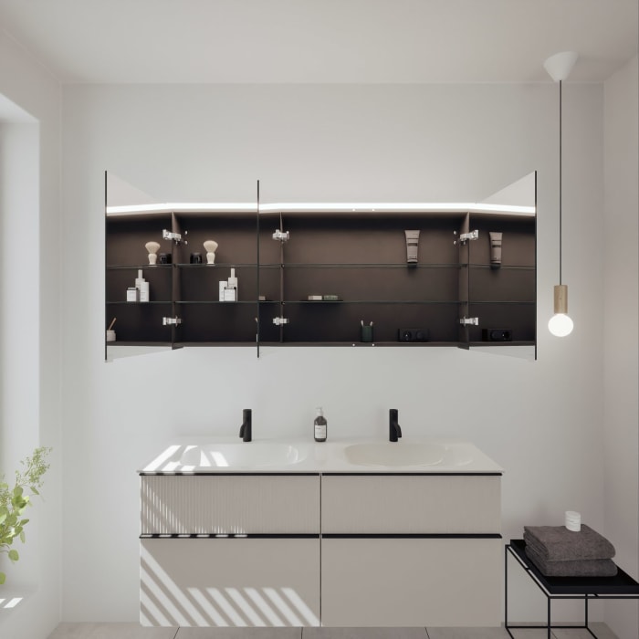 burgbad Fiumo 2.0 Badmöbelset 142 cm mit Waschtisch mit Unterschrank mit Griff G0200 und Spiegelschrank