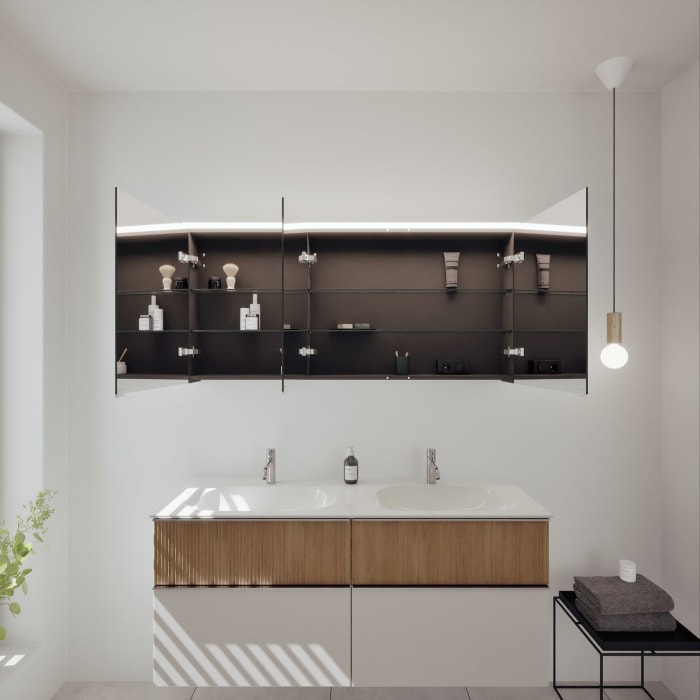 burgbad Fiumo 2.0 Badmöbelset 142 cm mit Waschtisch mit Unterschrank mit Griff G0146 und Spiegelschrank