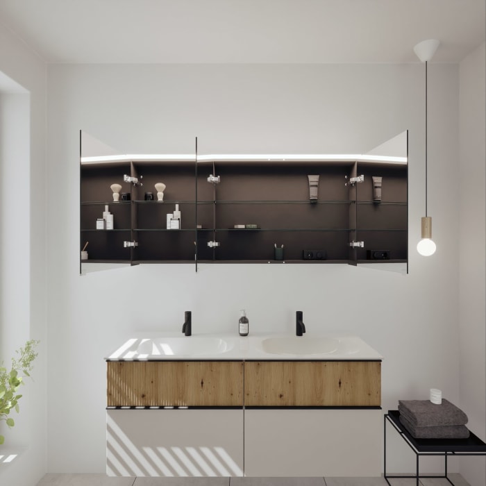 burgbad Fiumo 2.0 Badmöbelset 142 cm mit Waschtisch mit Unterschrank mit Griff G0200 und Spiegelschrank