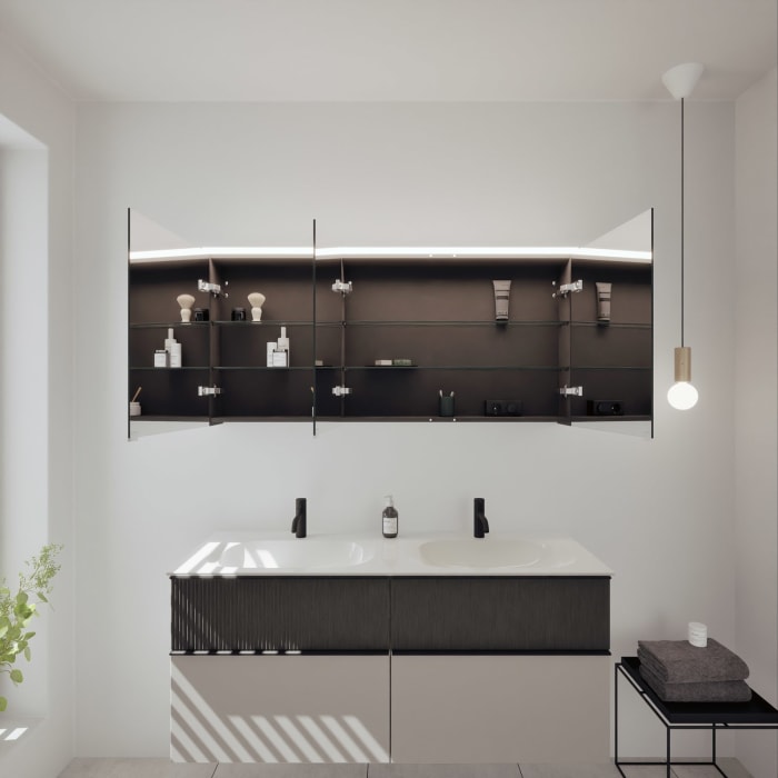 burgbad Fiumo 2.0 Badmöbelset 142 cm mit Waschtisch mit Unterschrank mit Griff G0200 und Spiegelschrank