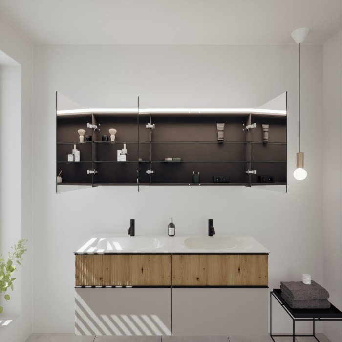 burgbad Fiumo 2.0 Badmöbelset 142 cm mit Waschtisch mit Unterschrank mit Griff G0200 und Spiegelschrank