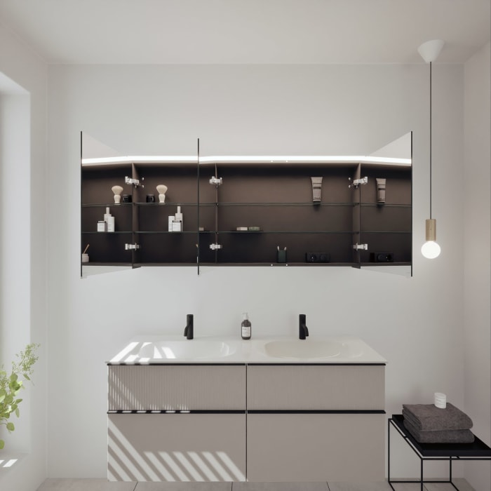 burgbad Fiumo 2.0 Badmöbelset 142 cm mit Waschtisch mit Unterschrank mit Griff G0200 und Spiegelschrank