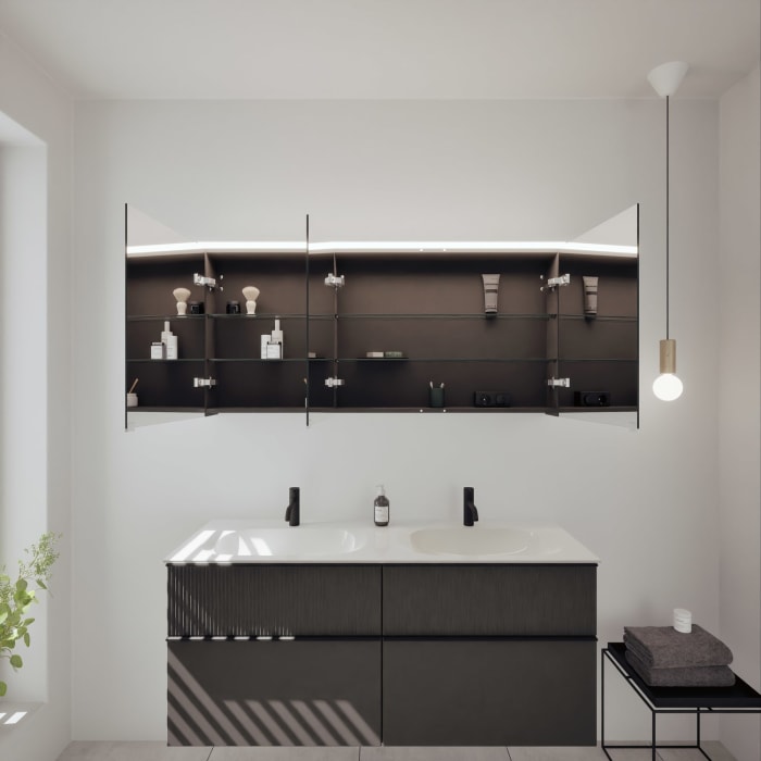 burgbad Fiumo 2.0 Badmöbelset 142 cm mit Waschtisch mit Unterschrank mit Griff G0200 und Spiegelschrank