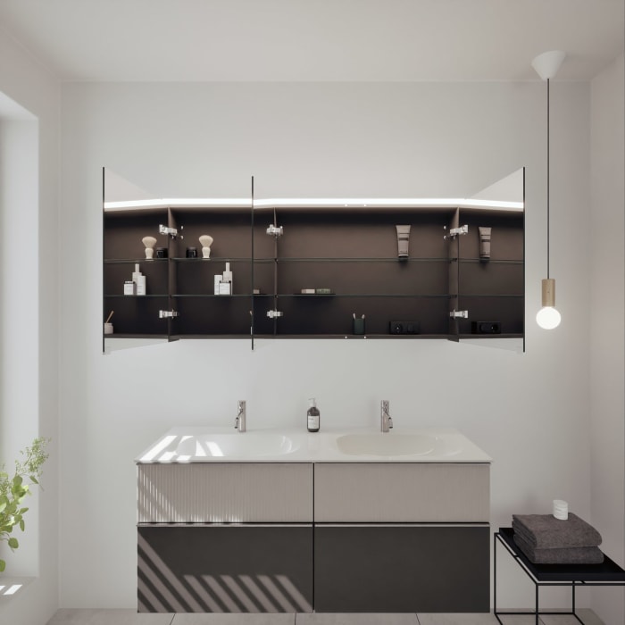 burgbad Fiumo 2.0 Badmöbelset 142 cm mit Waschtisch mit Unterschrank mit Griff G0146 und Spiegelschrank