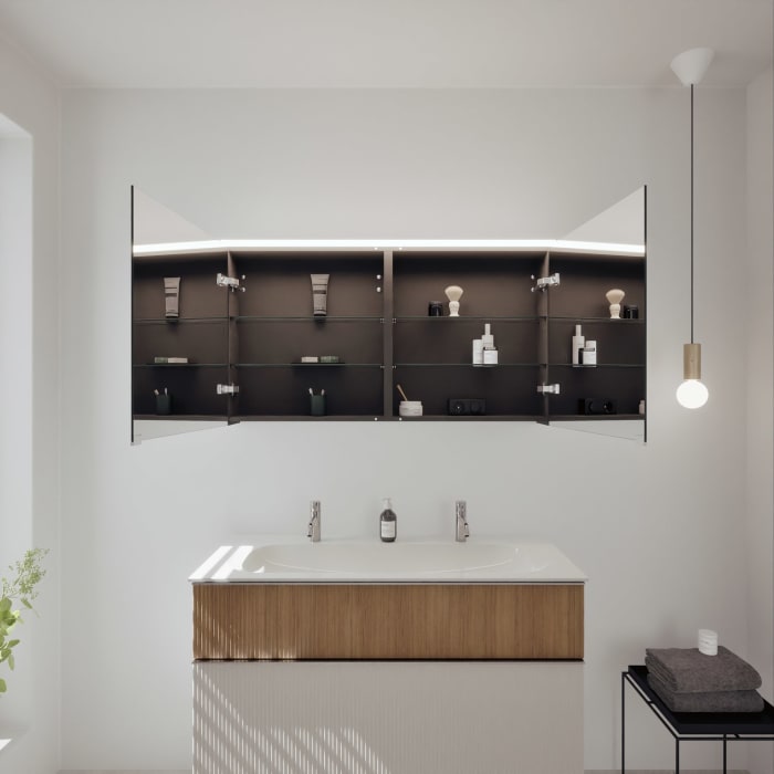 burgbad Fiumo 2.0 Badmöbelset 122 cm mit Waschtisch mit Unterschrank mit Griff G0146 und Spiegelschrank