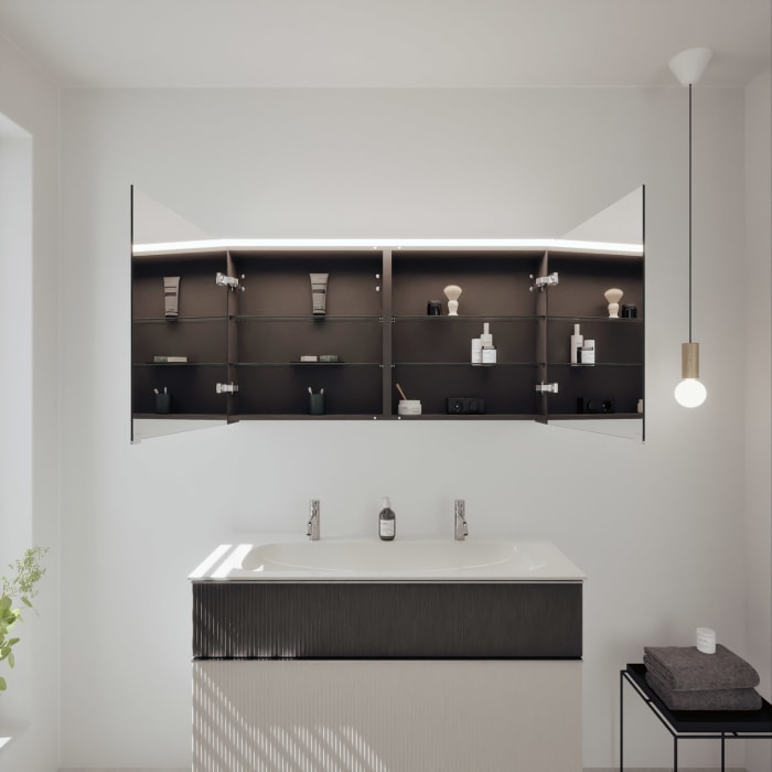 burgbad Fiumo 2.0 Badmöbelset 122 cm mit Waschtisch mit Unterschrank mit Griff G0146 und Spiegelschrank