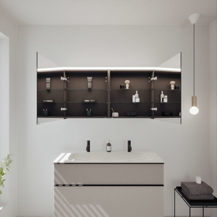 burgbad Fiumo 2.0 Badmöbelset 122 cm mit Waschtisch mit Unterschrank mit Griff G0200 und Spiegelschrank