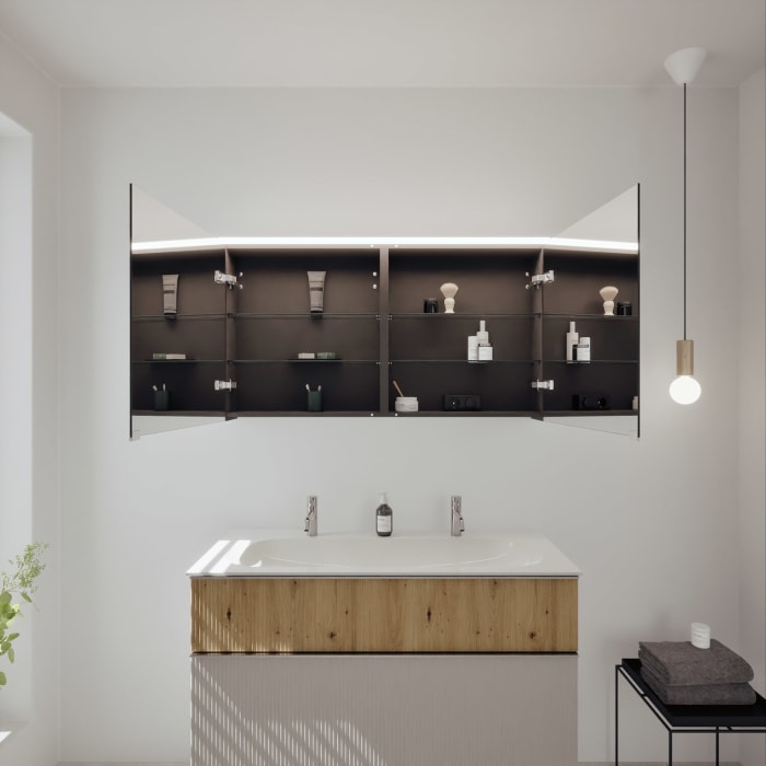 burgbad Fiumo 2.0 Badmöbelset 122 cm mit Waschtisch mit Unterschrank mit Griff G0146 und Spiegelschrank