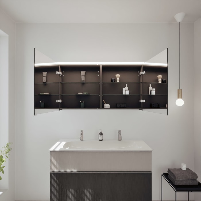 burgbad Fiumo 2.0 Badmöbelset 122 cm mit Waschtisch mit Unterschrank mit Griff G0146 und Spiegelschrank