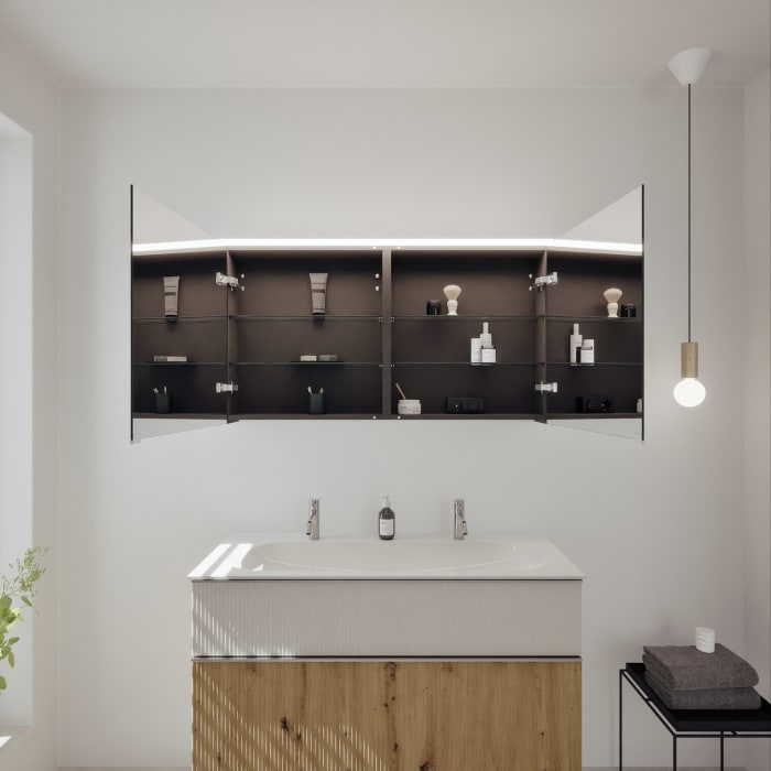 burgbad Fiumo 2.0 Badmöbelset 122 cm mit Waschtisch mit Unterschrank mit Griff G0146 und Spiegelschrank