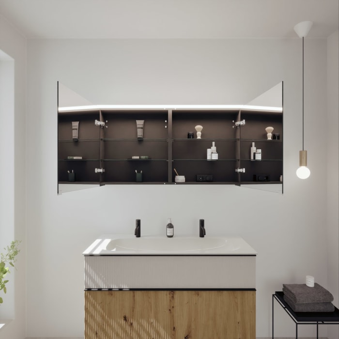 burgbad Fiumo 2.0 Badmöbelset 122 cm mit Waschtisch mit Unterschrank mit Griff G0200 und Spiegelschrank