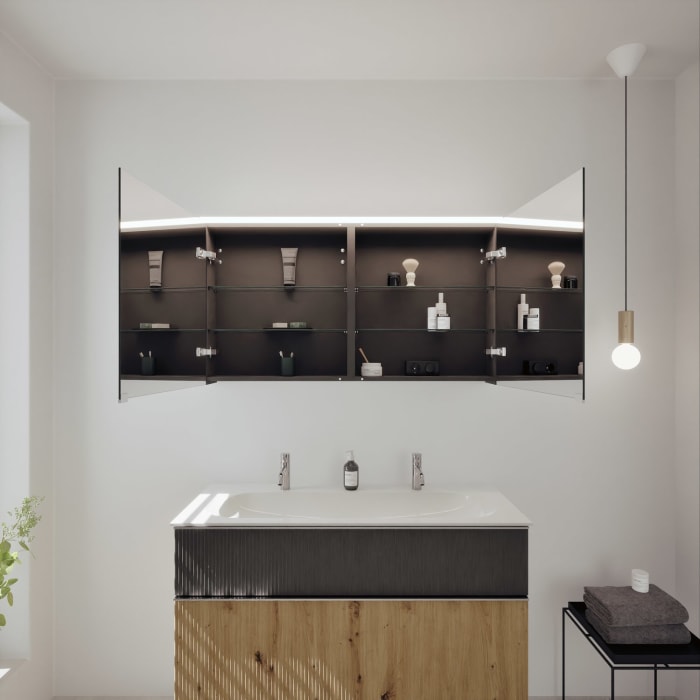 burgbad Fiumo 2.0 Badmöbelset 122 cm mit Waschtisch mit Unterschrank mit Griff G0146 und Spiegelschrank