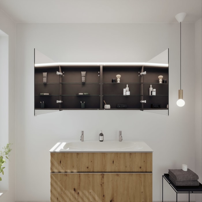 burgbad Fiumo 2.0 Badmöbelset 122 cm mit Waschtisch mit Unterschrank mit Griff G0146 und Spiegelschrank