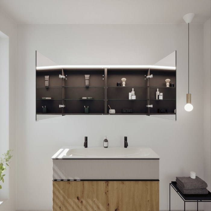 burgbad Fiumo 2.0 Badmöbelset 122 cm mit Waschtisch mit Unterschrank mit Griff G0200 und Spiegelschrank