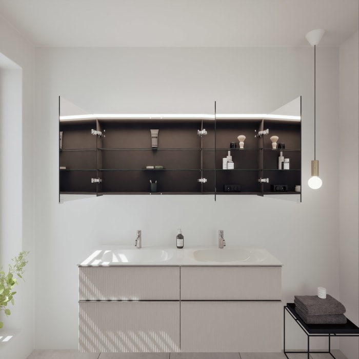 burgbad Fiumo 2.0 Badmöbelset 142 cm mit Waschtisch mit Unterschrank mit Griff G0146 und Spiegelschrank