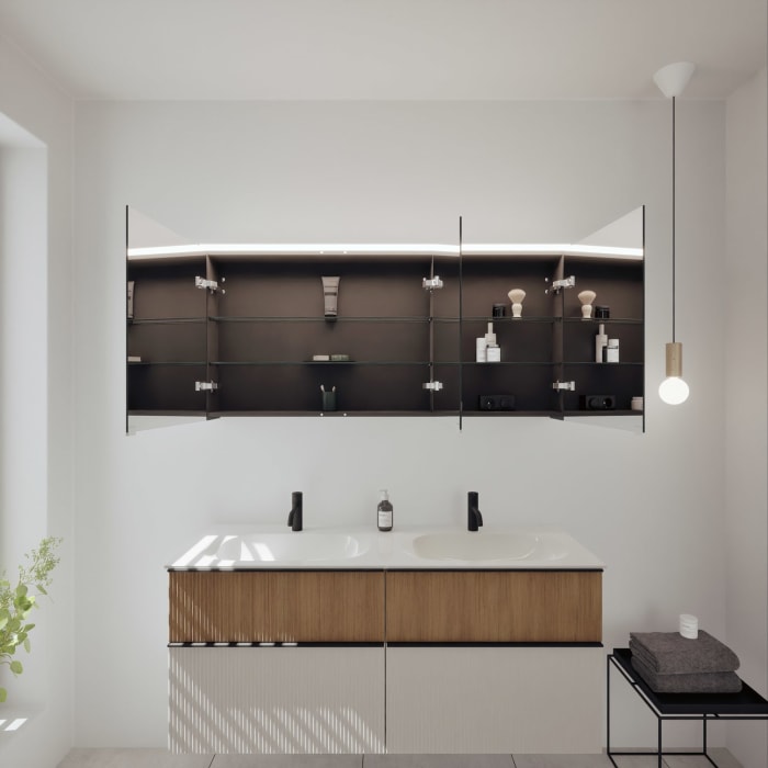 burgbad Fiumo 2.0 Badmöbelset 142 cm mit Waschtisch mit Unterschrank mit Griff G0200 und Spiegelschrank