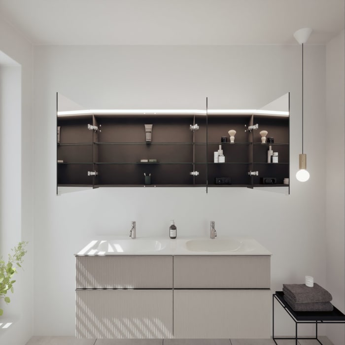 burgbad Fiumo 2.0 Badmöbelset 142 cm mit Waschtisch mit Unterschrank mit Griff G0146 und Spiegelschrank