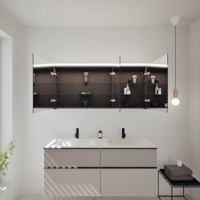 burgbad Fiumo 2.0 Badmöbelset 142 cm mit Waschtisch mit Unterschrank mit Griff G0200 und Spiegelschrank