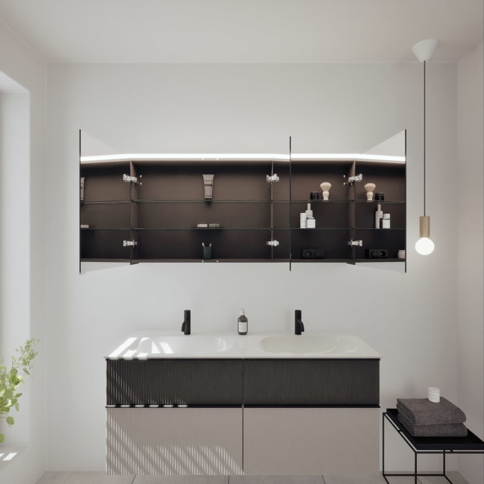 burgbad Fiumo 2.0 Badmöbelset 142 cm mit Waschtisch mit Unterschrank mit Griff G0200 und Spiegelschrank