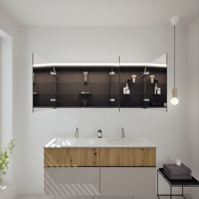 burgbad Fiumo 2.0 Badmöbelset 142 cm mit Waschtisch mit Unterschrank mit Griff G0146 und Spiegelschrank