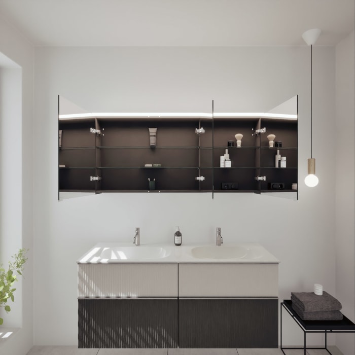 burgbad Fiumo 2.0 Badmöbelset 142 cm mit Waschtisch mit Unterschrank mit Griff G0146 und Spiegelschrank