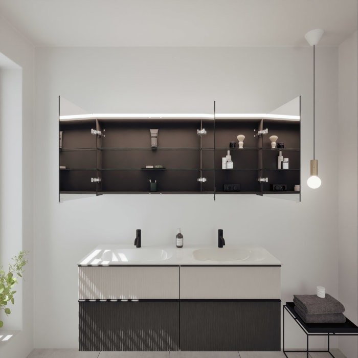 burgbad Fiumo 2.0 Badmöbelset 142 cm mit Waschtisch mit Unterschrank mit Griff G0200 und Spiegelschrank