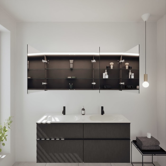 burgbad Fiumo 2.0 Badmöbelset 142 cm mit Waschtisch mit Unterschrank mit Griff G0200 und Spiegelschrank