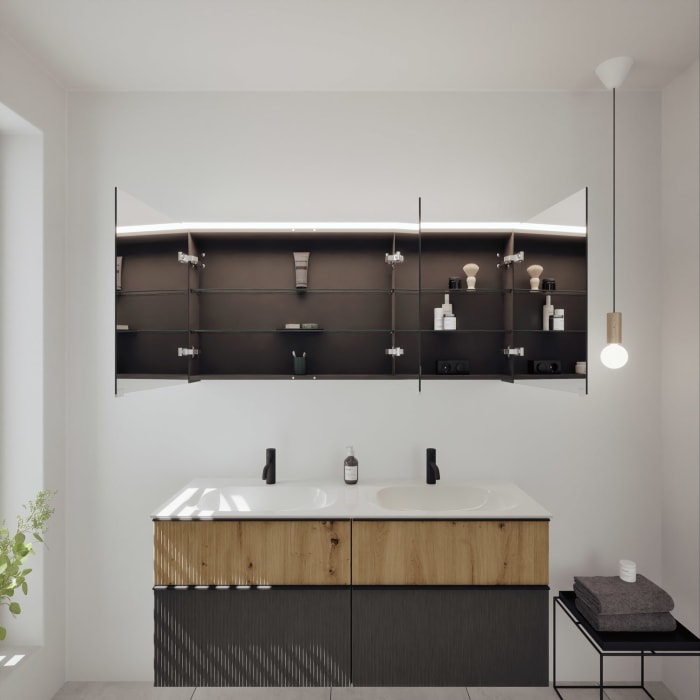 burgbad Fiumo 2.0 Badmöbelset 142 cm mit Waschtisch mit Unterschrank mit Griff G0200 und Spiegelschrank