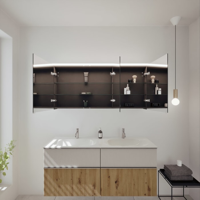 burgbad Fiumo 2.0 Badmöbelset 142 cm mit Waschtisch mit Unterschrank mit Griff G0146 und Spiegelschrank