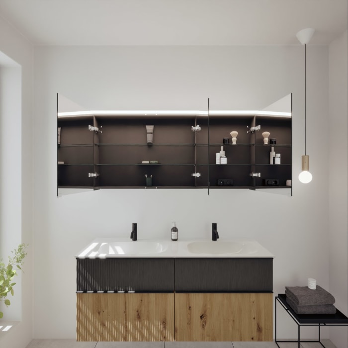 burgbad Fiumo 2.0 Badmöbelset 142 cm mit Waschtisch mit Unterschrank mit Griff G0200 und Spiegelschrank