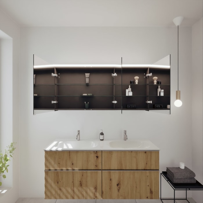 burgbad Fiumo 2.0 Badmöbelset 142 cm mit Waschtisch mit Unterschrank mit Griff G0146 und Spiegelschrank