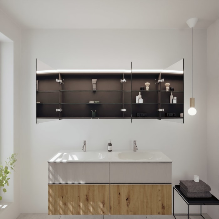 burgbad Fiumo 2.0 Badmöbelset 142 cm mit Waschtisch mit Unterschrank mit Griff G0146 und Spiegelschrank