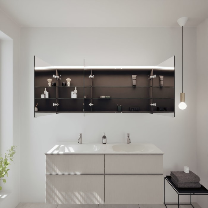 burgbad Fiumo 2.0 Badmöbelset 142 cm mit Waschtisch mit Unterschrank mit Griff G0146 und Spiegelschrank