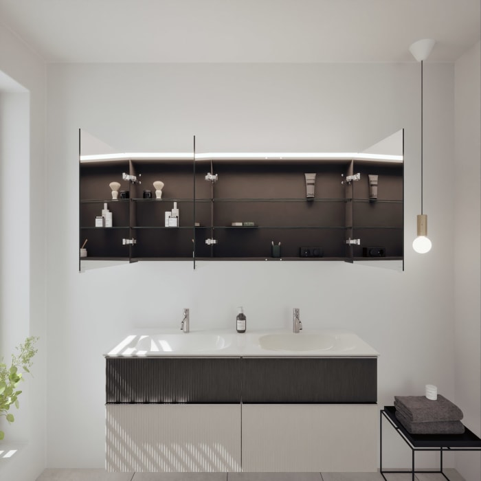 burgbad Fiumo 2.0 Badmöbelset 142 cm mit Waschtisch mit Unterschrank mit Griff G0146 und Spiegelschrank