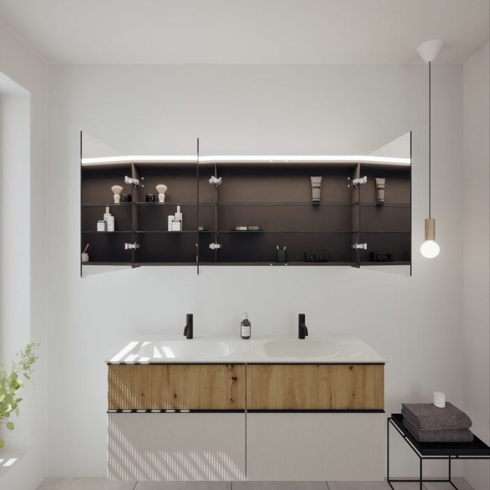 burgbad Fiumo 2.0 Badmöbelset 142 cm mit Waschtisch mit Unterschrank mit Griff G0200 und Spiegelschrank