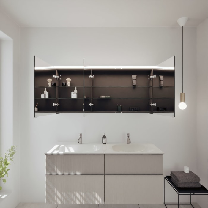 burgbad Fiumo 2.0 Badmöbelset 142 cm mit Waschtisch mit Unterschrank mit Griff G0146 und Spiegelschrank