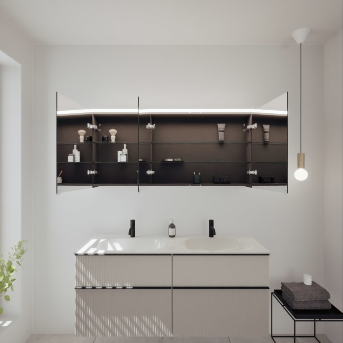 burgbad Fiumo 2.0 Badmöbelset 142 cm mit Waschtisch mit Unterschrank mit Griff G0200 und Spiegelschrank