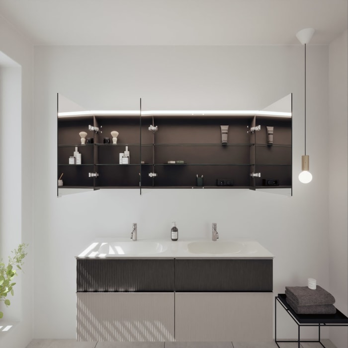 burgbad Fiumo 2.0 Badmöbelset 142 cm mit Waschtisch mit Unterschrank mit Griff G0146 und Spiegelschrank