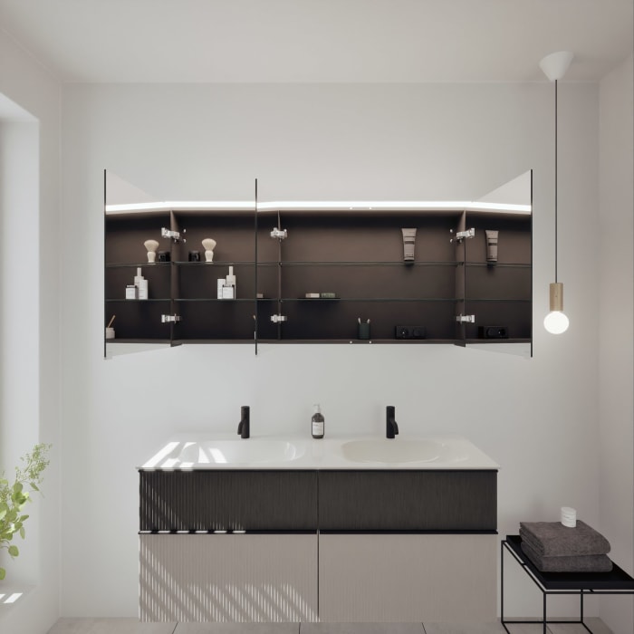 burgbad Fiumo 2.0 Badmöbelset 142 cm mit Waschtisch mit Unterschrank mit Griff G0200 und Spiegelschrank