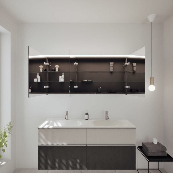 burgbad Fiumo 2.0 Badmöbelset 142 cm mit Waschtisch mit Unterschrank mit Griff G0146 und Spiegelschrank