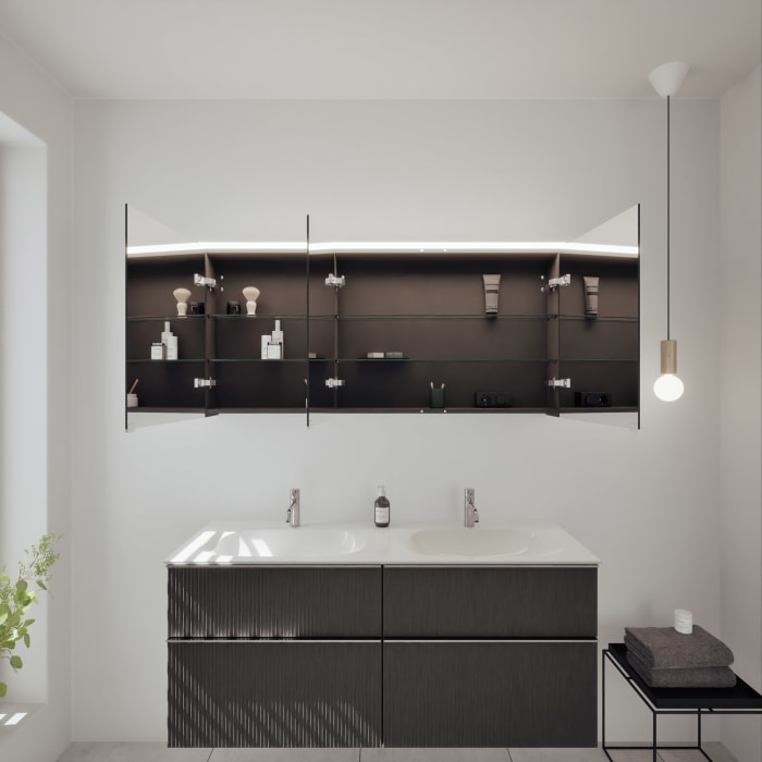 burgbad Fiumo 2.0 Badmöbelset 142 cm mit Waschtisch mit Unterschrank mit Griff G0146 und Spiegelschrank