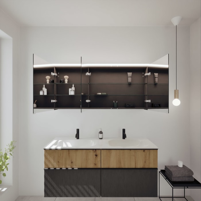 burgbad Fiumo 2.0 Badmöbelset 142 cm mit Waschtisch mit Unterschrank mit Griff G0200 und Spiegelschrank