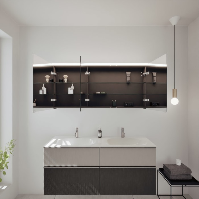 burgbad Fiumo 2.0 Badmöbelset 142 cm mit Waschtisch mit Unterschrank mit Griff G0146 und Spiegelschrank