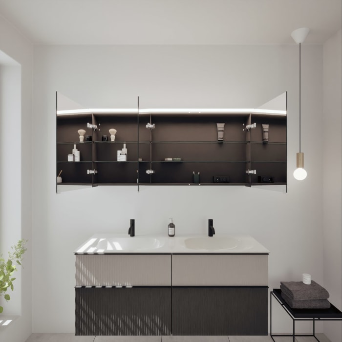 burgbad Fiumo 2.0 Badmöbelset 142 cm mit Waschtisch mit Unterschrank mit Griff G0200 und Spiegelschrank