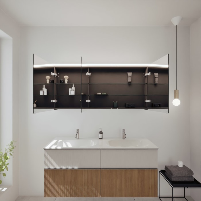 burgbad Fiumo 2.0 Badmöbelset 142 cm mit Waschtisch mit Unterschrank mit Griff G0146 und Spiegelschrank